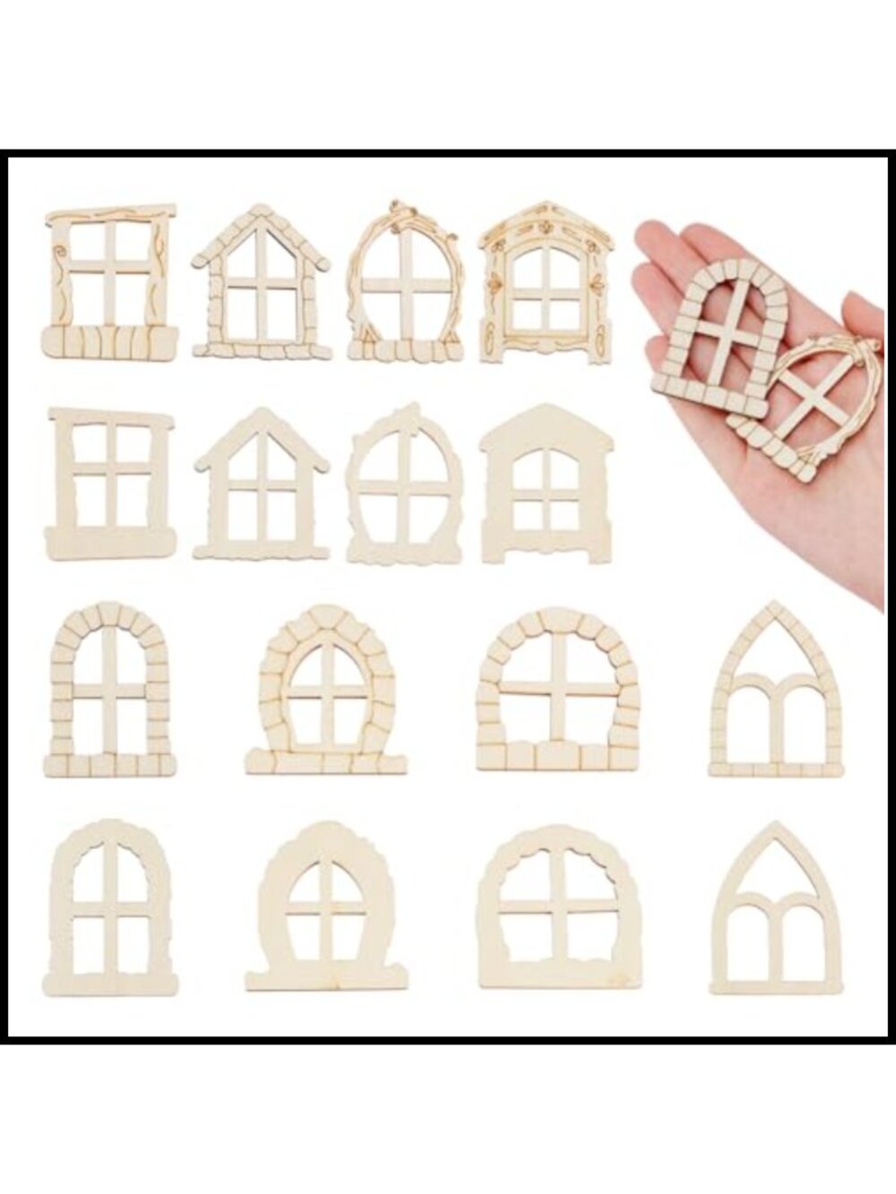 50pc Miniature Wood Window Models Dollhouse DIY Craft Accessories
